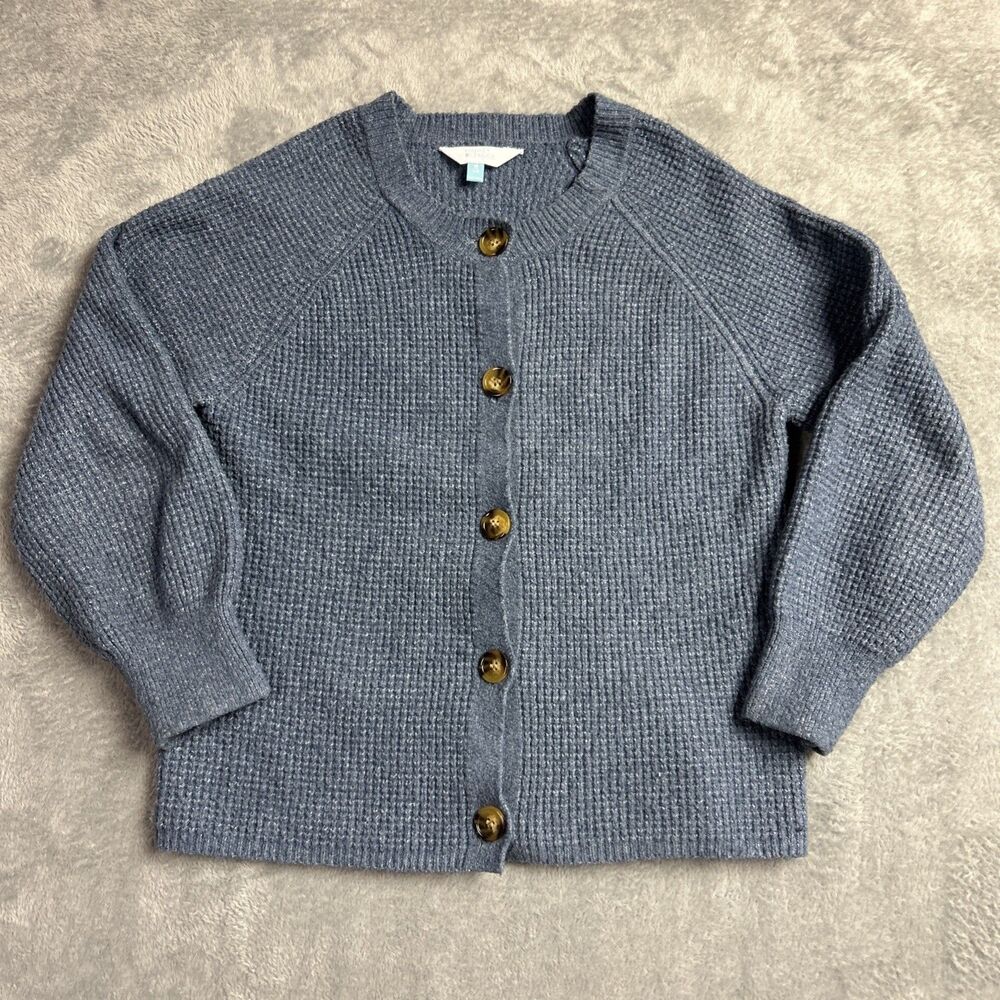 Market & Spruce Womens Cardigan Sweater Sz. M Blue Button Front Cropped